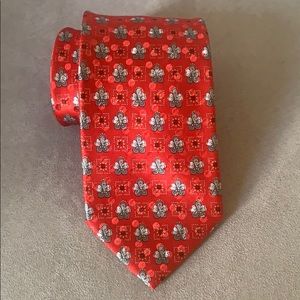 Ermenegildo‎ Zegna Silk Tie Mens OS Red Excellent Floral Medallion Italy Luxury